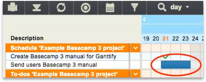 The newly created event shows up in the generated gantt chart as a timeblock.