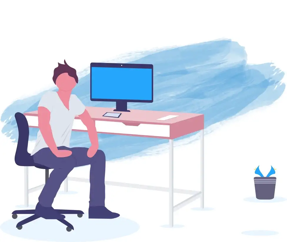 A clipart of a person sitting at their desk
