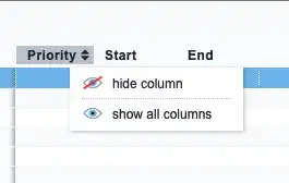 Context menu for column headers