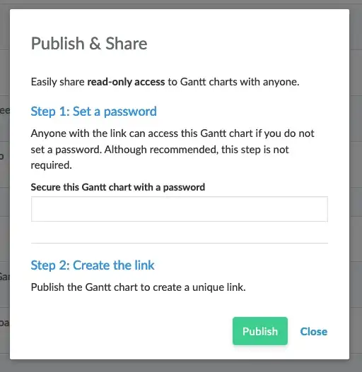 Optionally set a password and click Publish to share your first Gantt chart.