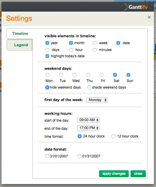 The Settings dialog in Ganttify