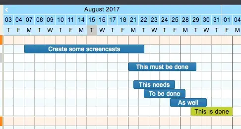Only the month, date and day rows are enabled for this shorter term example project