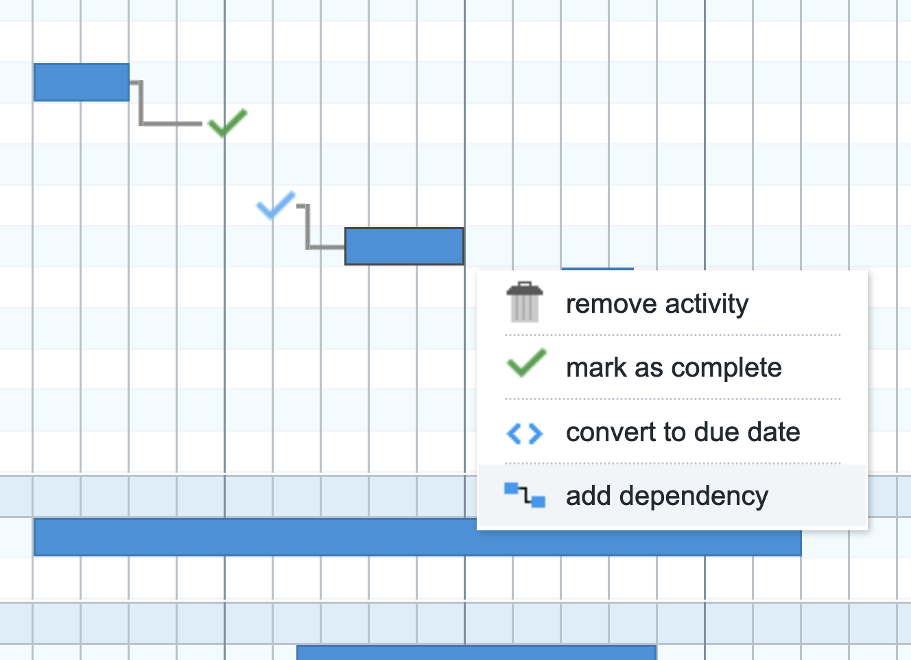 Screenshot of adding a dependency in Ganttify