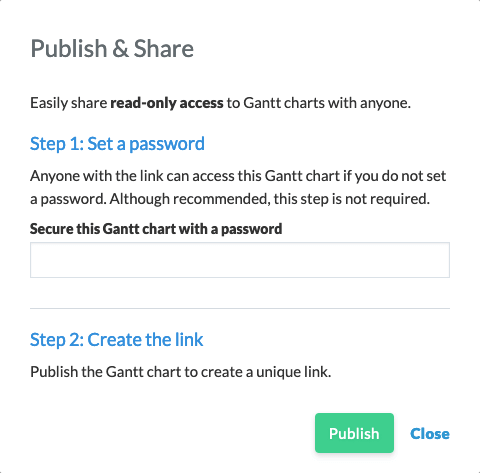 Easily publish created Gantt charts and share with colleagues